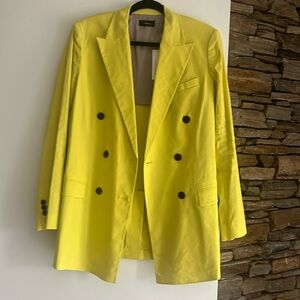 THEORY Double Breasted Taylor Jacket NWT! $535 Sz8 Bright Lime Eco Crunch